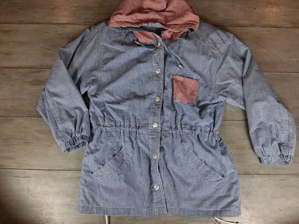 90's Current Seen Windbreaker Jacket Blue Checkered Cinch Waist Red Accent